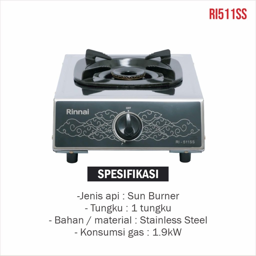 Kompor Rinnai 1 Tungku Stainless RI511SS