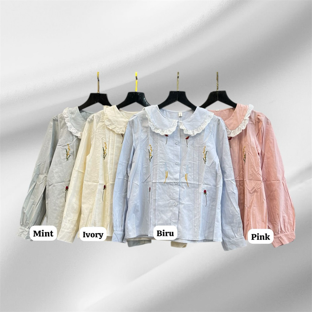 blouse katun kerah renda bordir