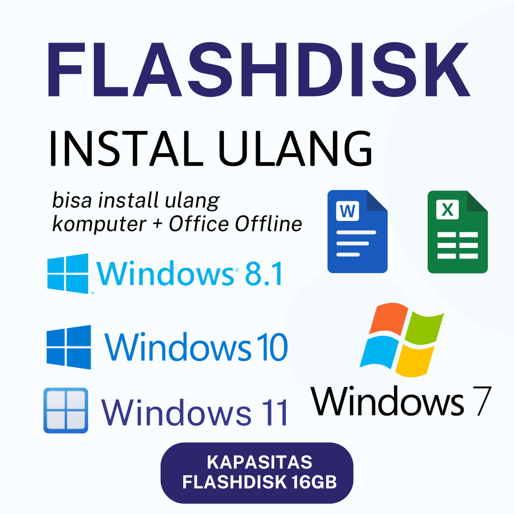 Flashdisk Instal Ulang Windows 7 | 8.1 | 10 | 11 + Installer Office(Garansi 1 Bulan)