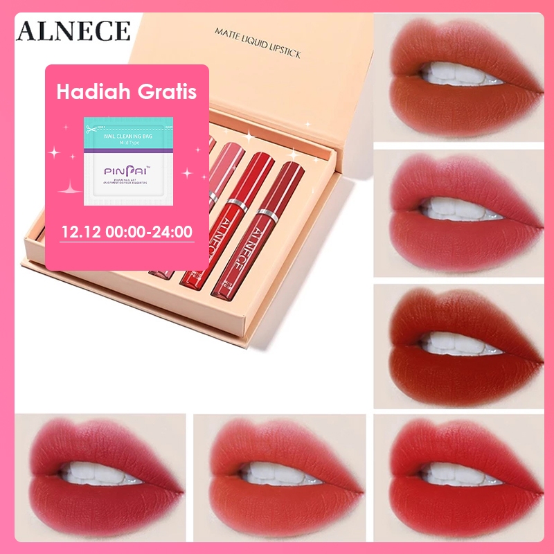 ALNECE 6 set lip gloss Lipgloss matte / lipstick Lembut Tahan Lama Melembabkan Dengan