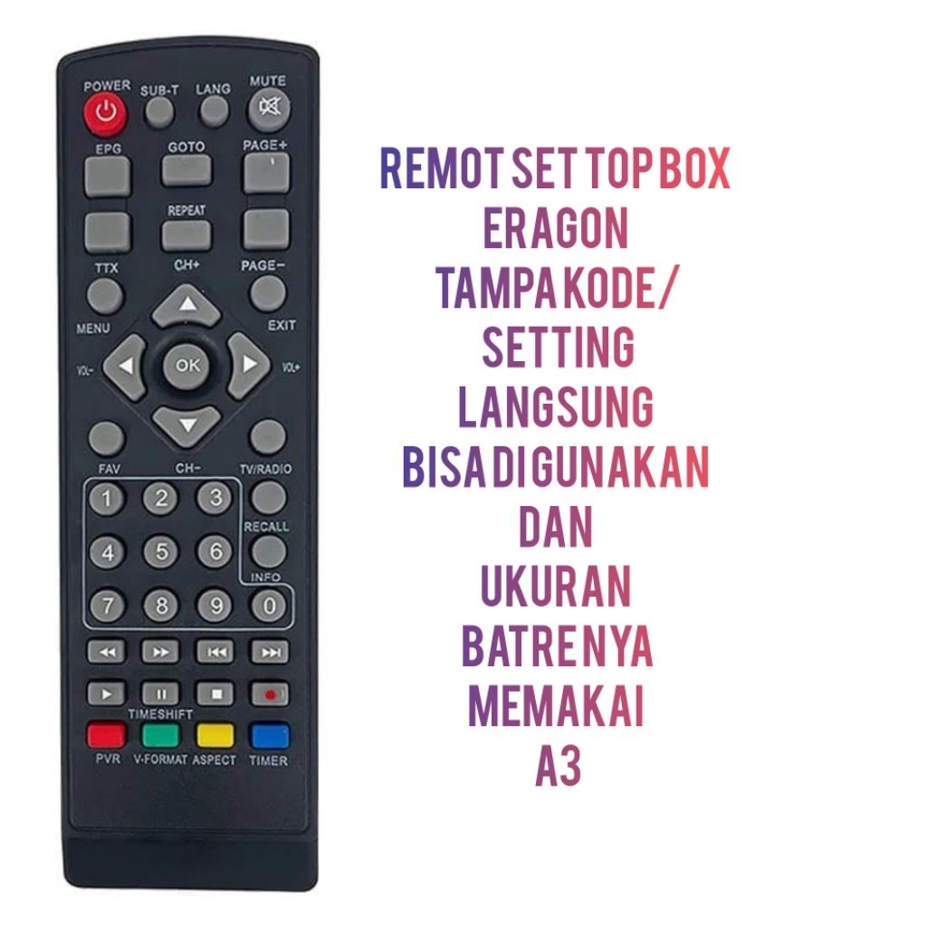 remot set top box ERAGON Tampa kode/setting bisa langsung di gunakan