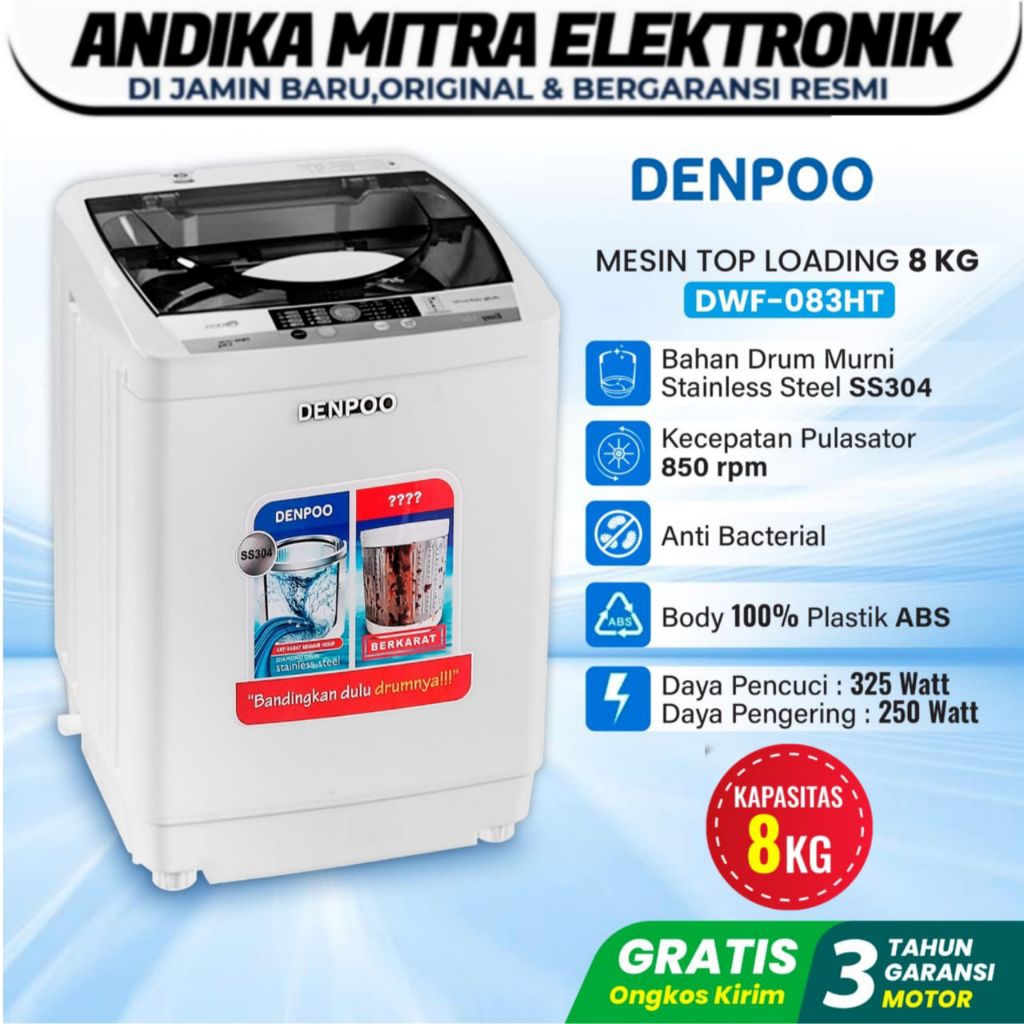 Denpoo Mesin Cuci 1 Tabung 8 Kg DWF 083 HT