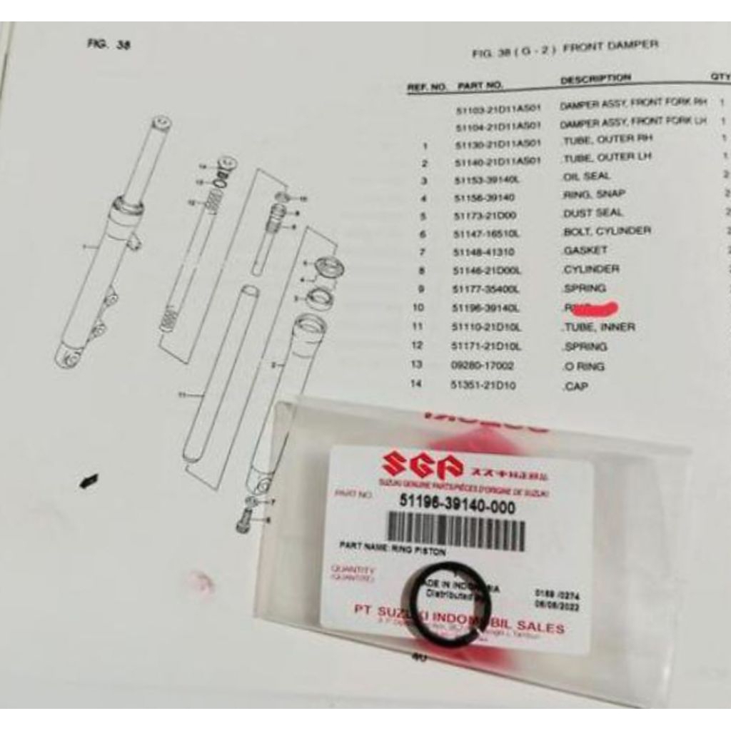 Ring Piston Suling Asok Depan Asli SGP Satria FU Karbu 2004-2015 Satria 2Tak Lumba Hayate Skywave Ar