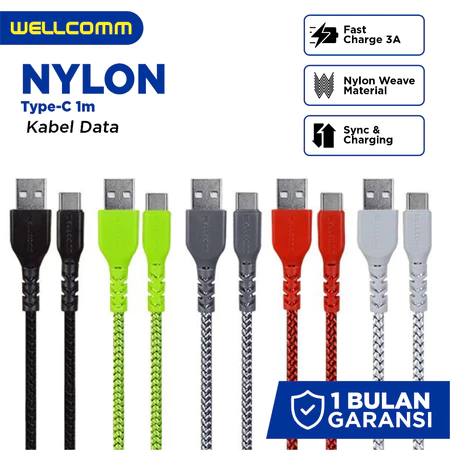 Wellcomm Kabel Data Fast Charge 3A Type-C Nylon B 1M