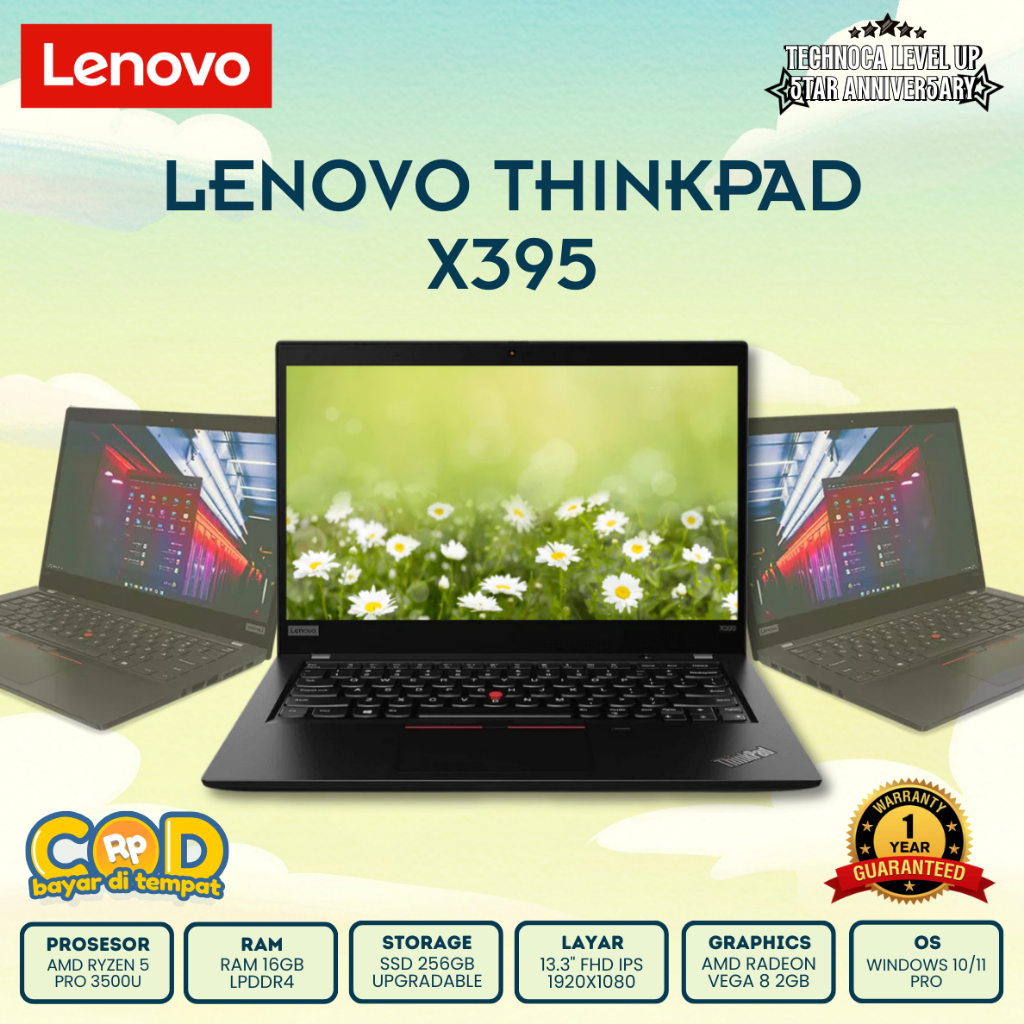 LAPTOP LENOVO THINKPAD X395 RYZEN 5 3500U RAM 16GB SSD 256GB TOUCHSCREEN GARANSI 1 TAHUN