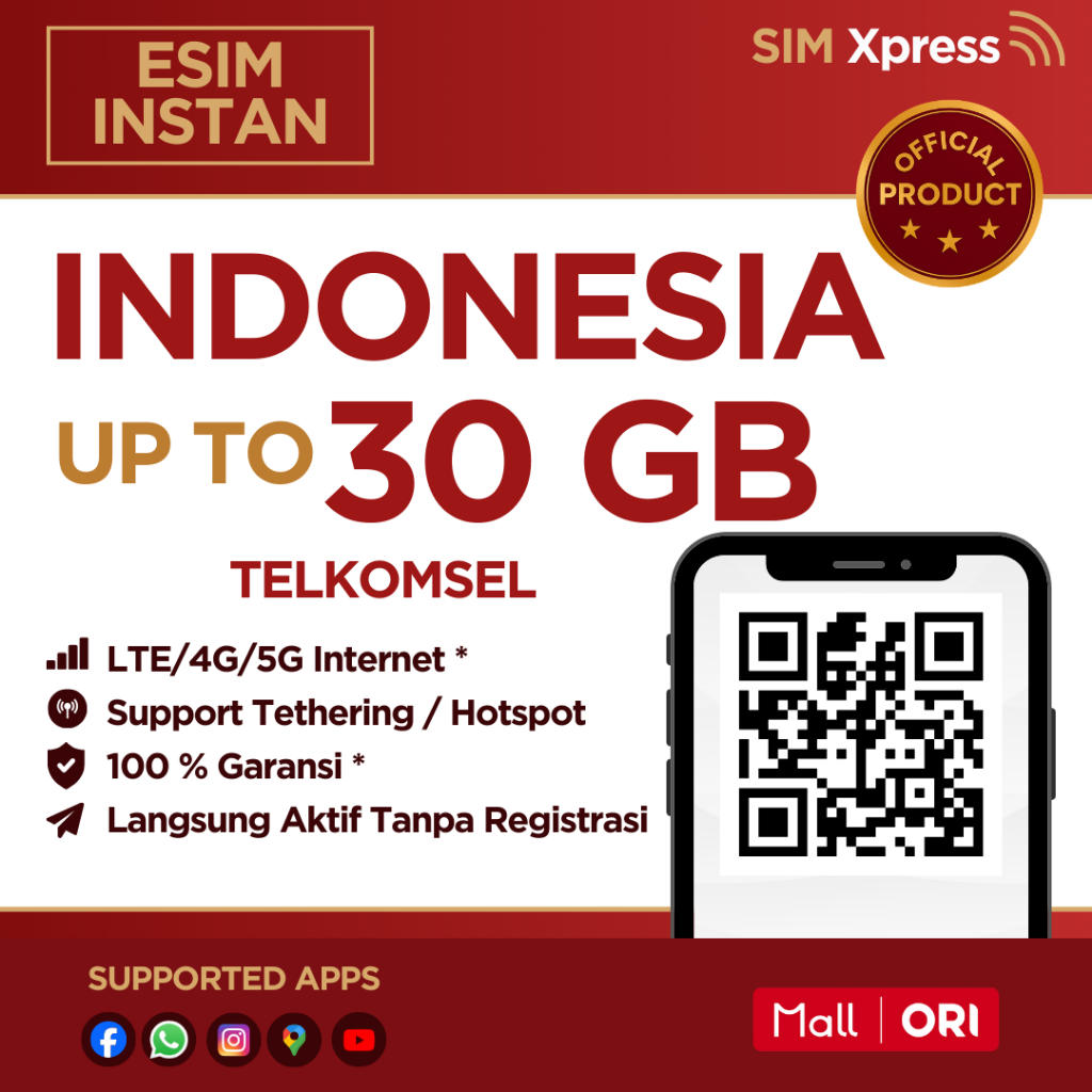 SIM XPRESS - eSIM Roaming Telkomsel Indonesia 3GB/5GB/10GB/20GB Data | 30/60 Hari | Solusi IMEI Blok