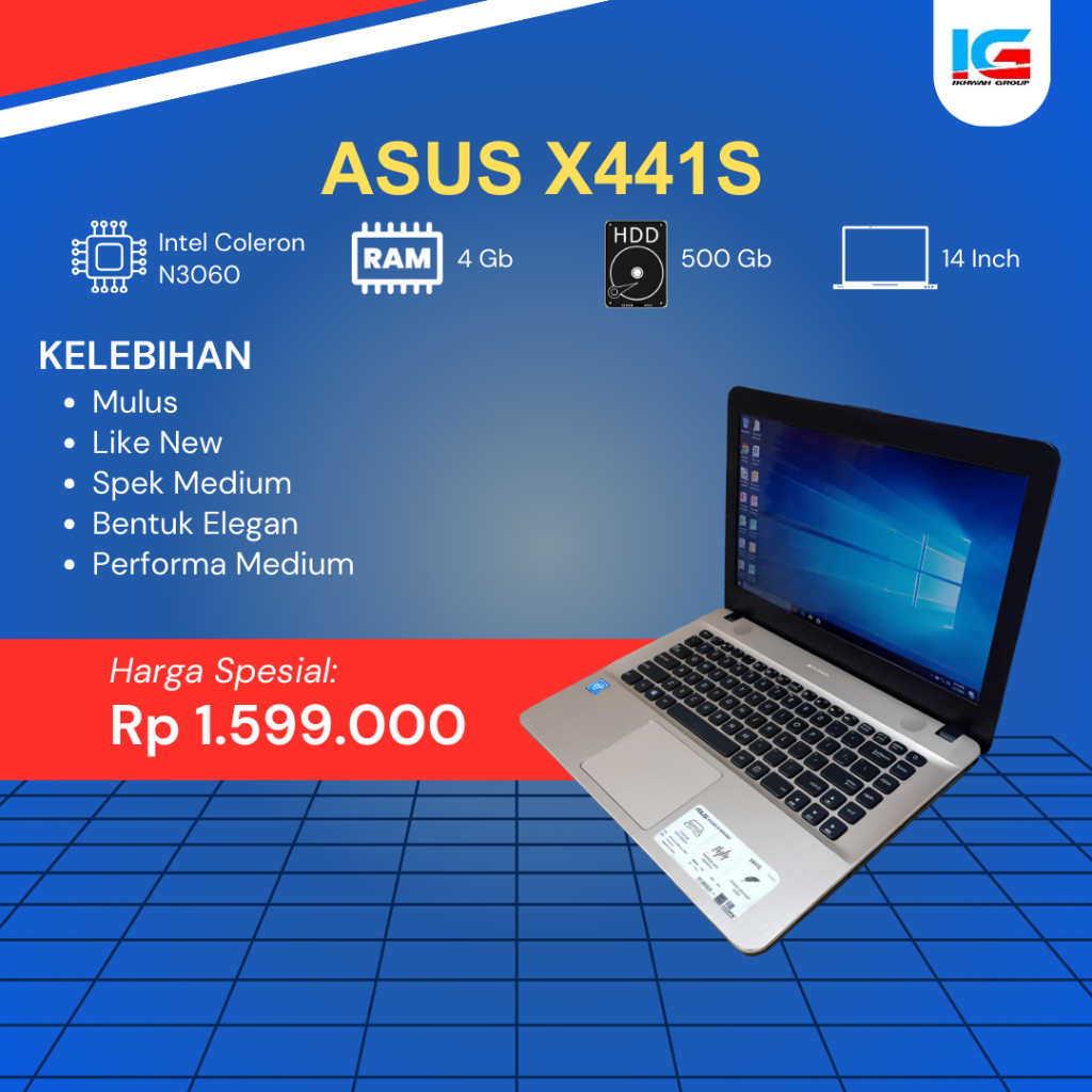 LAPTOP SECOND ASUS X441S INTEL CELERON N3060 RAM 4 GB SSD 128 GB WINDOWS 10 PRO FREE MOUSE