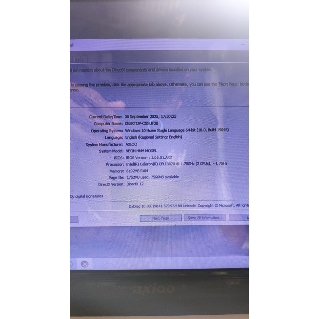 Laptop Axioo HNM