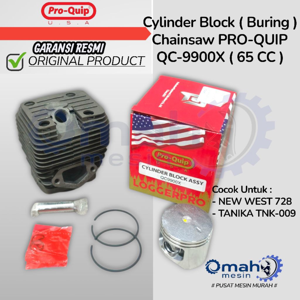 Cylinder Block Komplit Buring Mesin Chainsaw Senso Pro-Quip QC9800X QC9900X TANIKA TNK009 (65cc) Mer