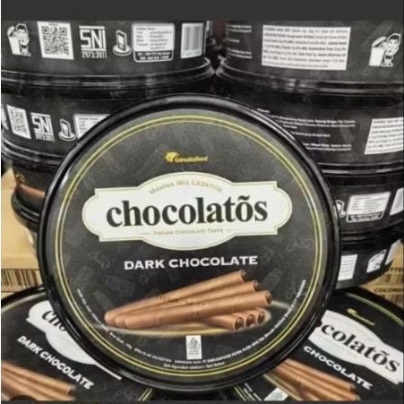 [1 KARTON = 6 Toples × 190 gram] Gery Chocolatos Waferrol Chocolatos Dark Wafer Roll Garudafood 190G