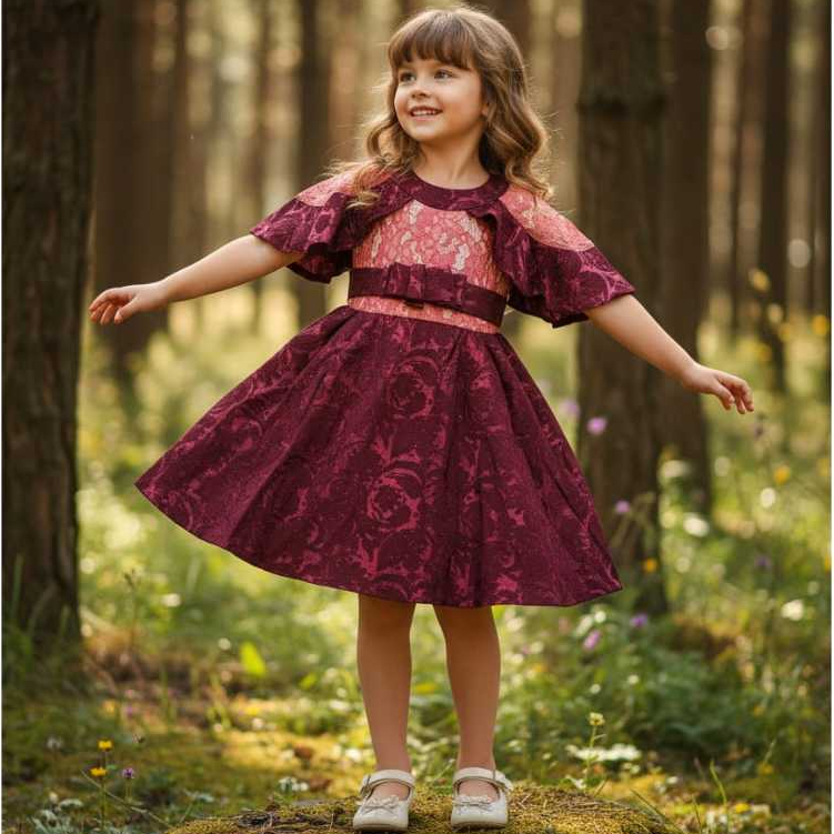 Gaun Pesta Anak Perempuan Rok Mekar jacquar Motif Gliter Import Mix Brukat Korneli-ZolaFashionStore
