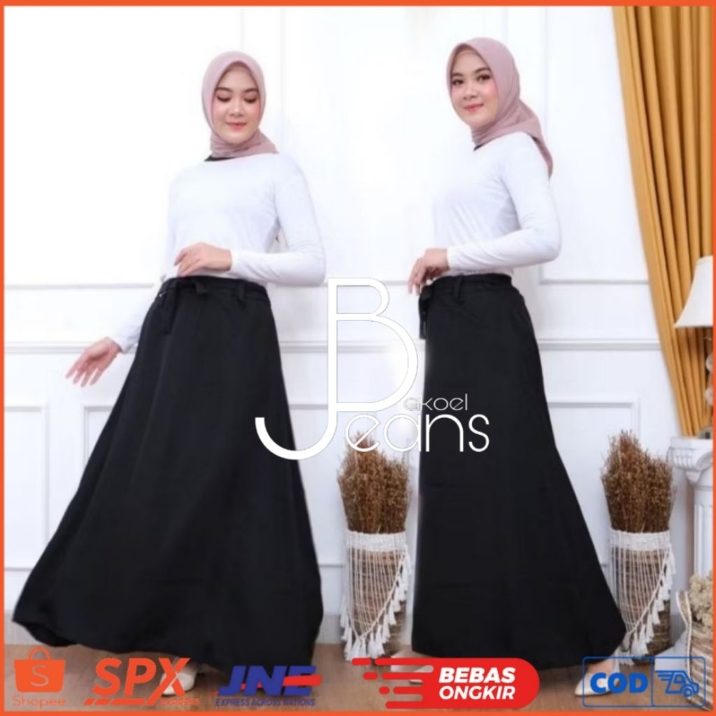 Rok A Line Hitam Rayon Premium