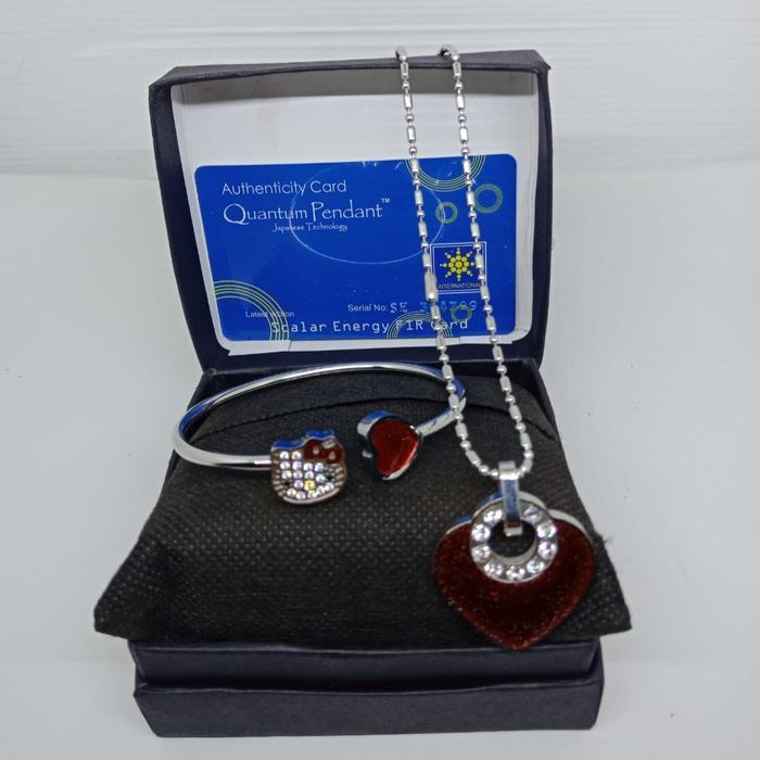 1 Set Kalung Kesehatan Quantum Pendant Permata+gelang+ box + sertifikat card original - Gelang Motif