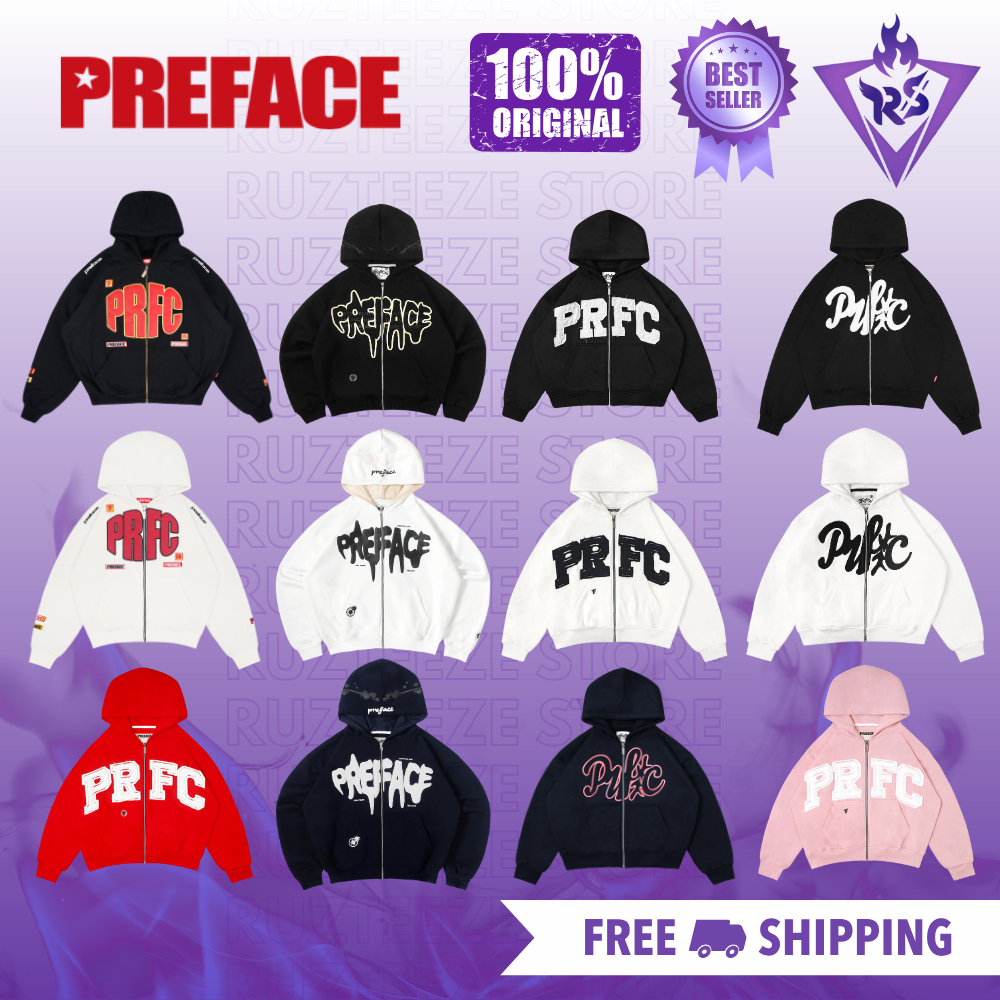 [ORIGINAL 100%] Hoodie PREFACE REDTYPE BLACK REDTYPE WHITE | Preface University | Preface Unfinished