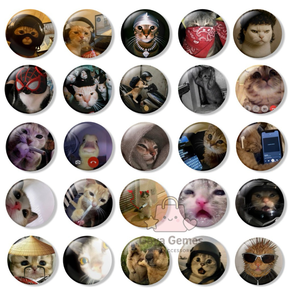 Pin Button Kucing Lucu Viral Meme Aesthetic Y2K – Pin Bros Cute Deco Alt Cat untuk Tas Jaket Topi | 