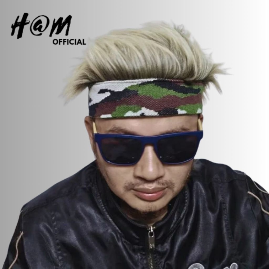 Bandana Rambut palsu pria keren loreng tentara wik rambut pria gondrong