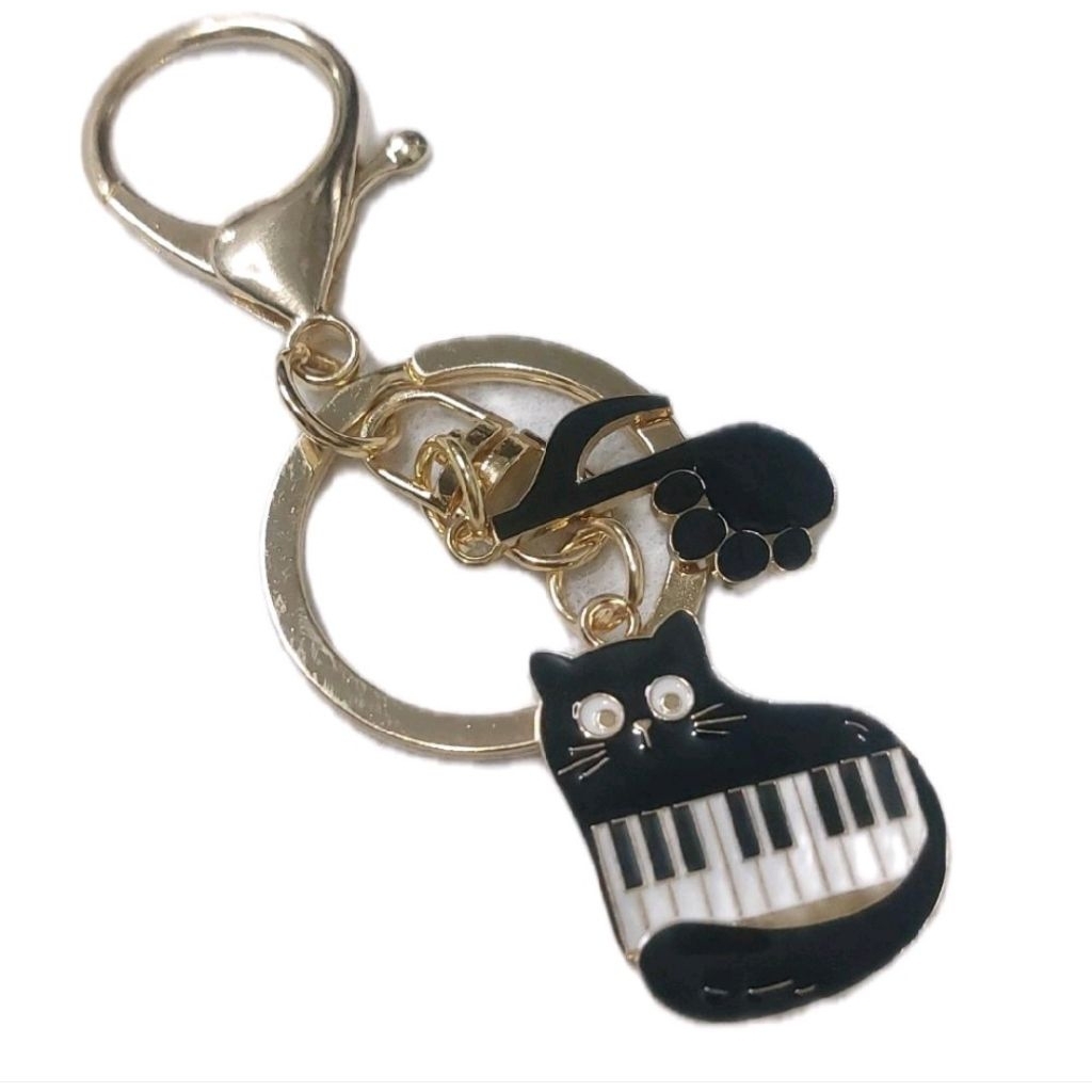 Bag Charm lucu Keychain Piano Black Cat