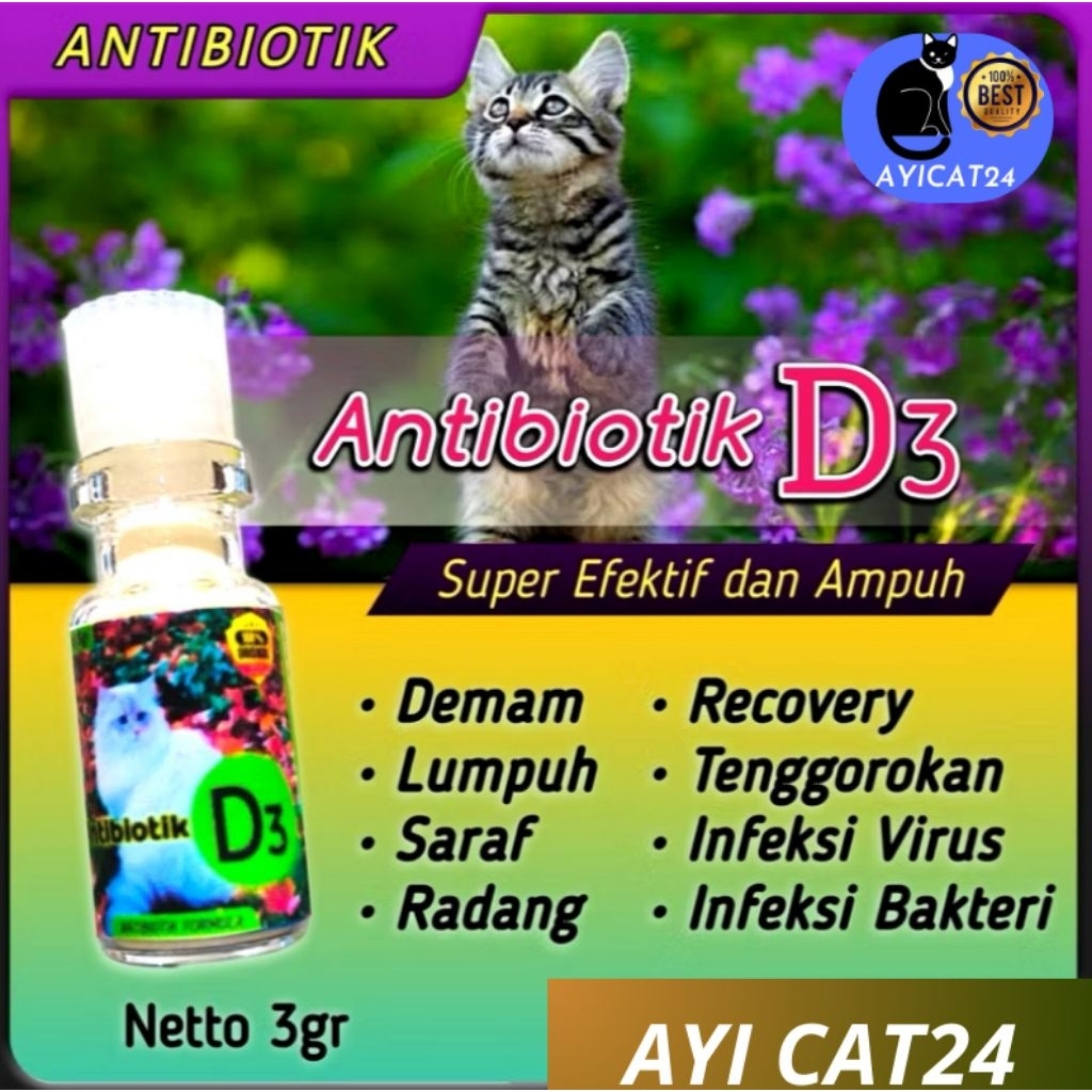 VITAMIN KUCING ANTIBIOTIK ORIGINAL (D3) VIRUS, RADANG TENGGOROKAN, DEMAN DLL
