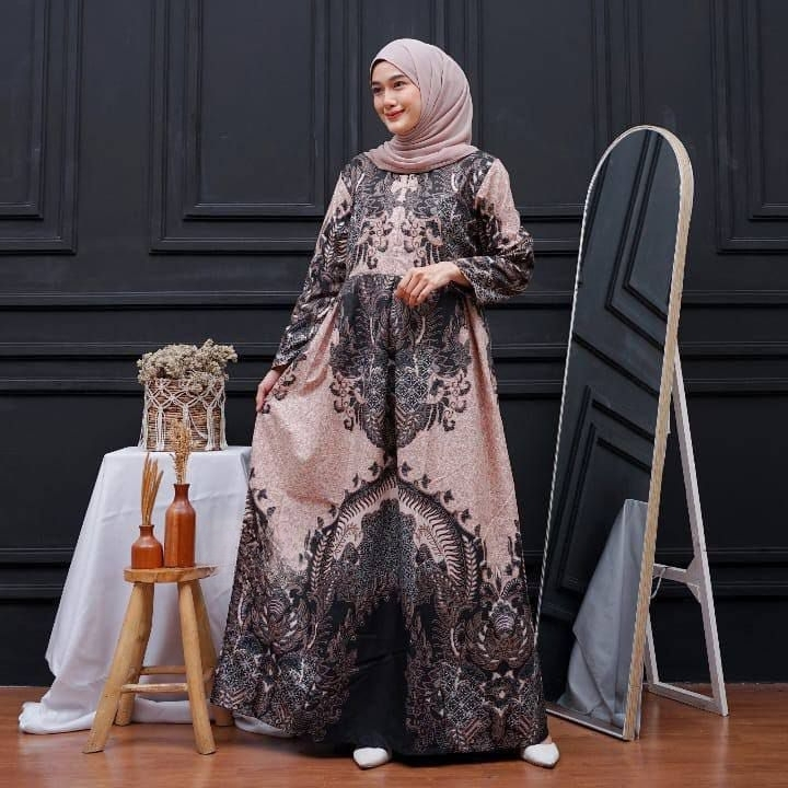 Gamis Batik Modern Resleting Baju Batik Wanita Muslimah Model Pesta Mewah Elegan Jumbo Kondangan G1