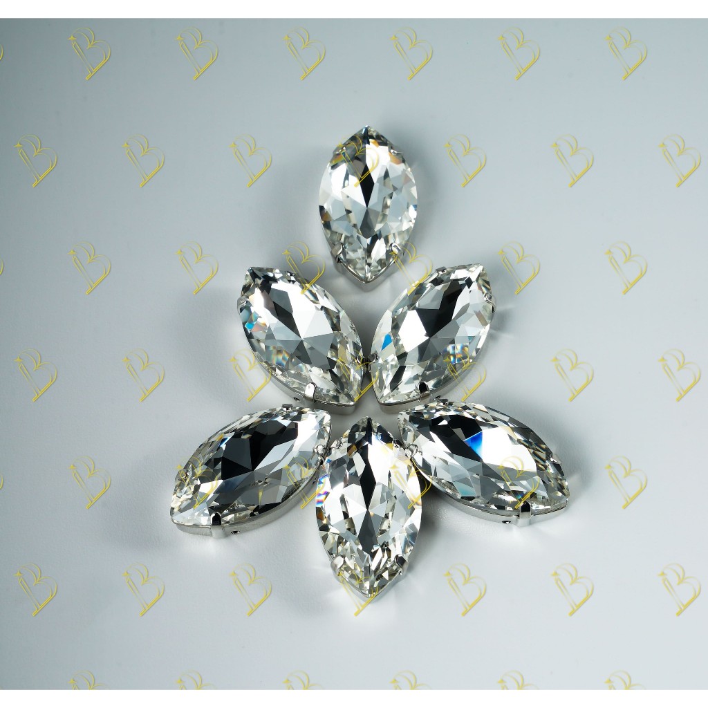 Kristal Jahit Kristal Cangkang 17x32mm (Grade S)( Daun )( ISI 12 PCS ), Payet Rangkai Premium Diamon