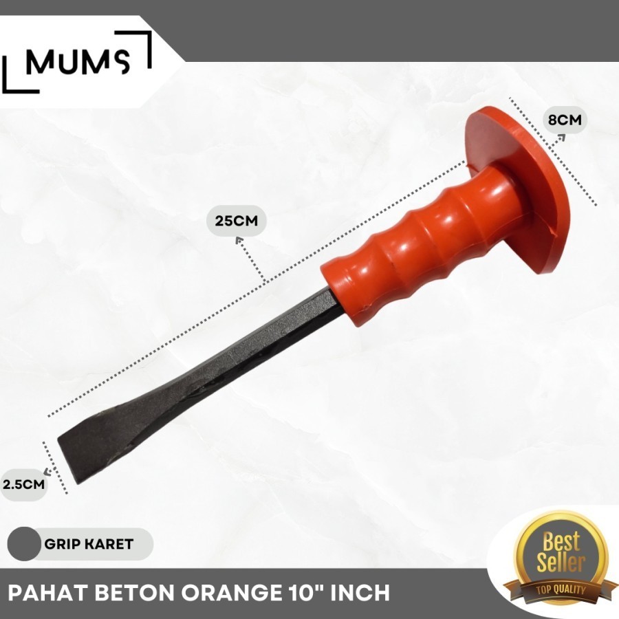 GROSIR TERMURAH Pahat Beton PETAK (U) Gagang Bulat 10" inch Heavy Duty / Betel Tatah Gepeng Baja Tem