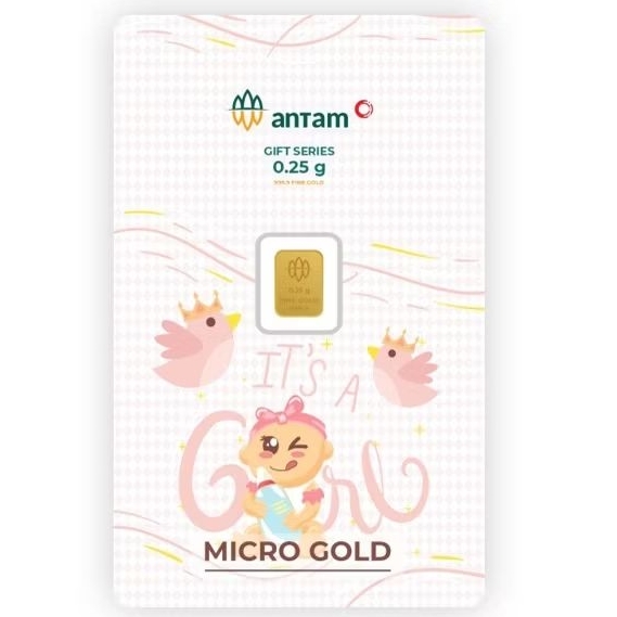 KADO LAHIRAN BAYI PEREMPUAN PINK EMAS 0.25 GRAM ANTAM GAMBAR BURUNG BIRD LOGAM MULIA 0,25 GR NEW BOR