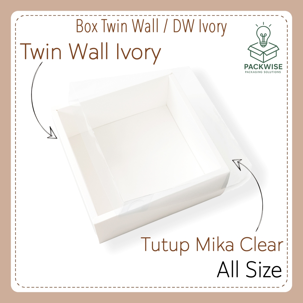 Opsi Belt - Box Twin Wall / DW / Double Wall Ivory Putih + Tutup Mika Clear - All Size