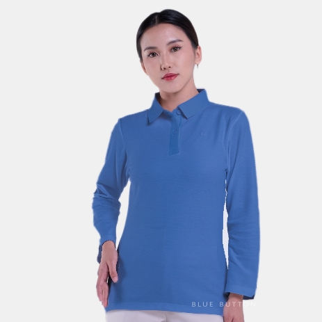 BLUEBUTTON Polo Shirt Wanita Polo Shirt Lengan Panjang Lacoste Blue