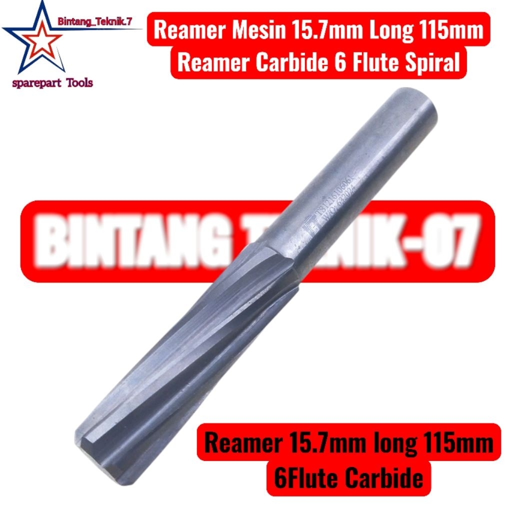 Reamer Mesin 15.7mm Long 115mm Reamer Carbide 6 Flute Spiral Bukan HSS
