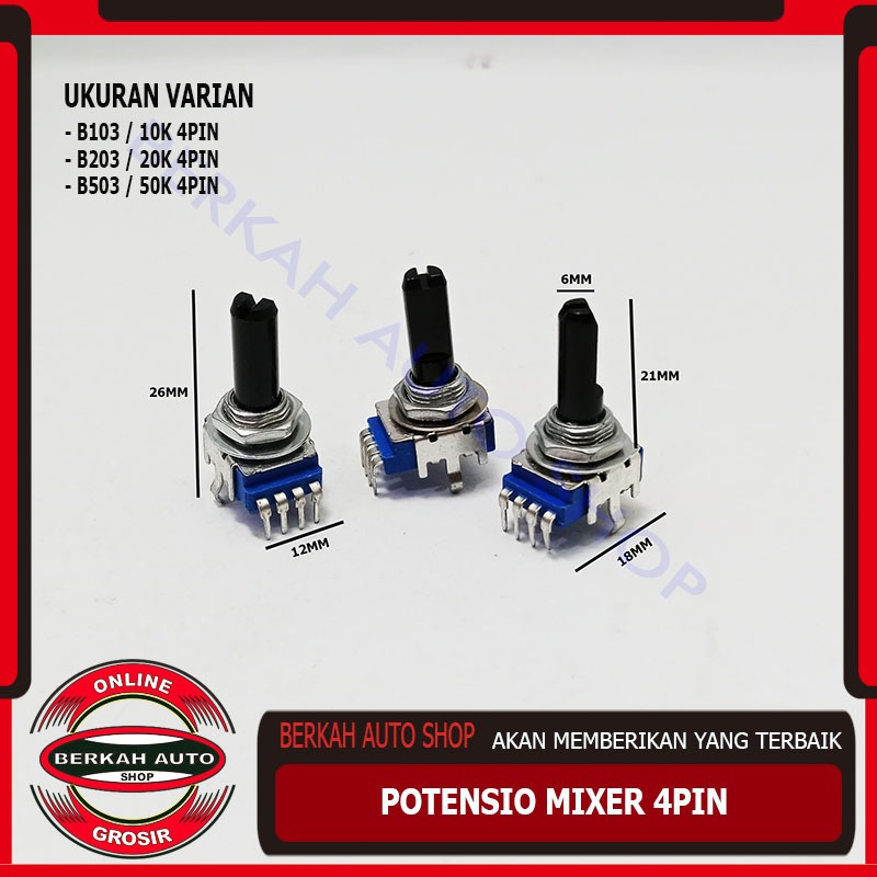 Potensio Mixer 4pin 10k 20k 50k B103 B203 B503 4 PIN