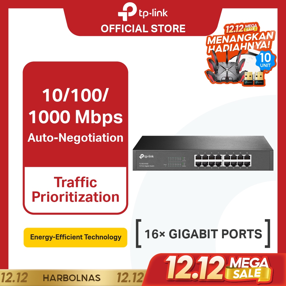 TP-Link TL-SG1016D | 16 Port Gigabit  | Unmanaged Switch  | Desktop Rackmount | 10/100/1000Mbps port