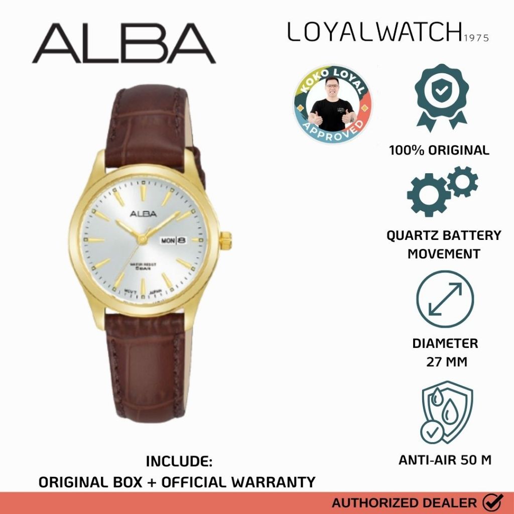 Jam Tangan Alba Wanita AN8094 Gold Silver Coklat Original Garansi Resmi