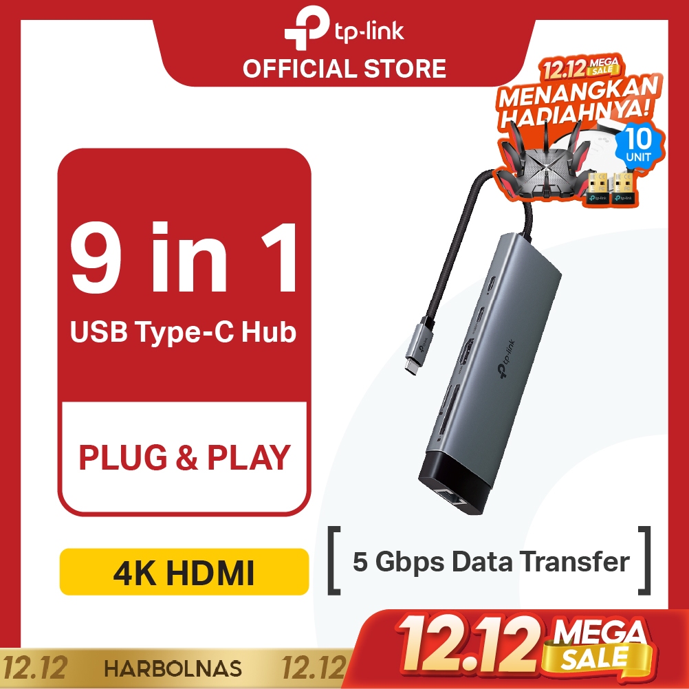 TP-Link UH9120C | 9in1 USB Hub Type C | USB 3.0 | Gigabit LAN | Card Reader | HDMI | UH6120C UA430