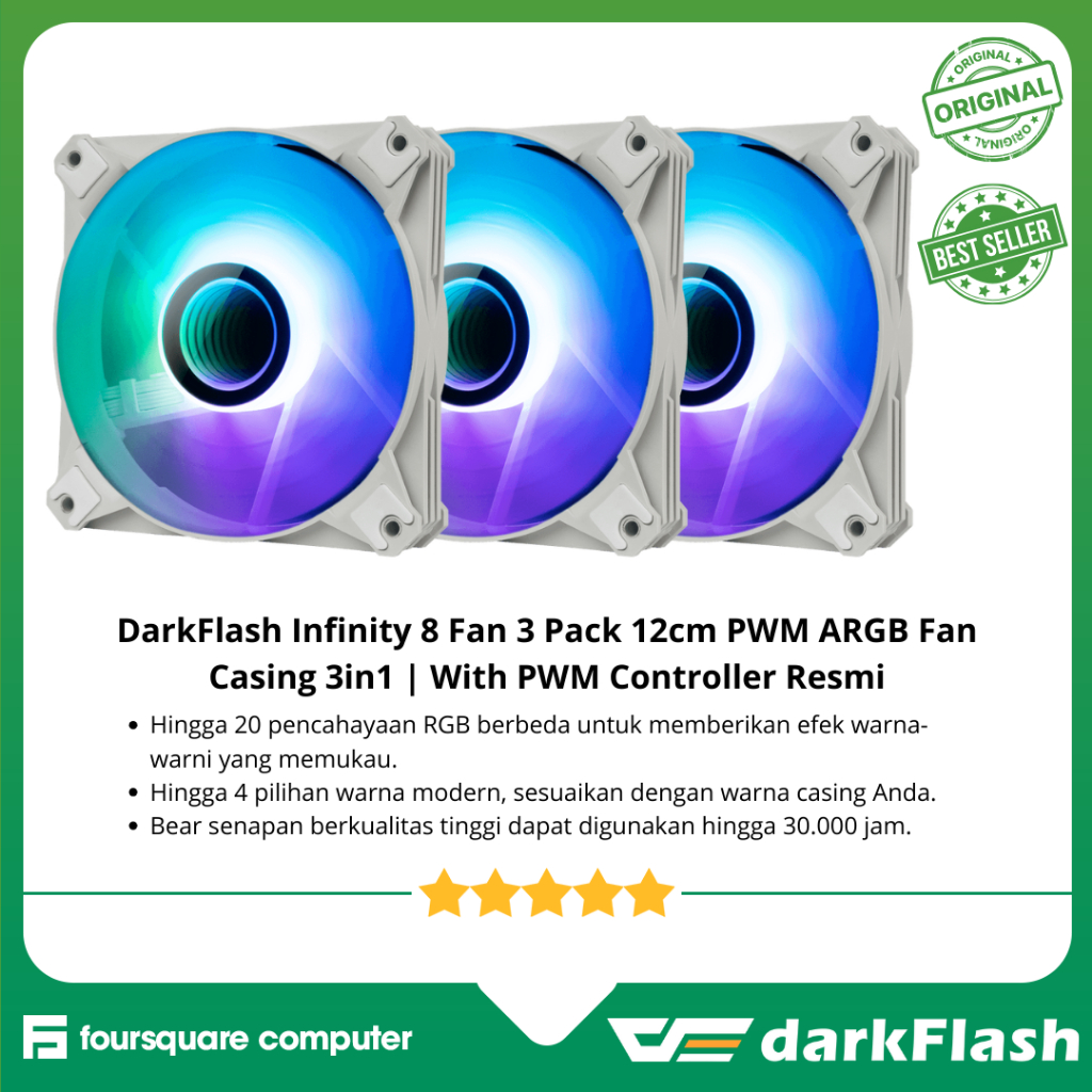 DarkFlash Infinity 8 Fan 3 Pack 12cm PWM ARGB Fan Casing 3in1 | With PWM Controller Resmi