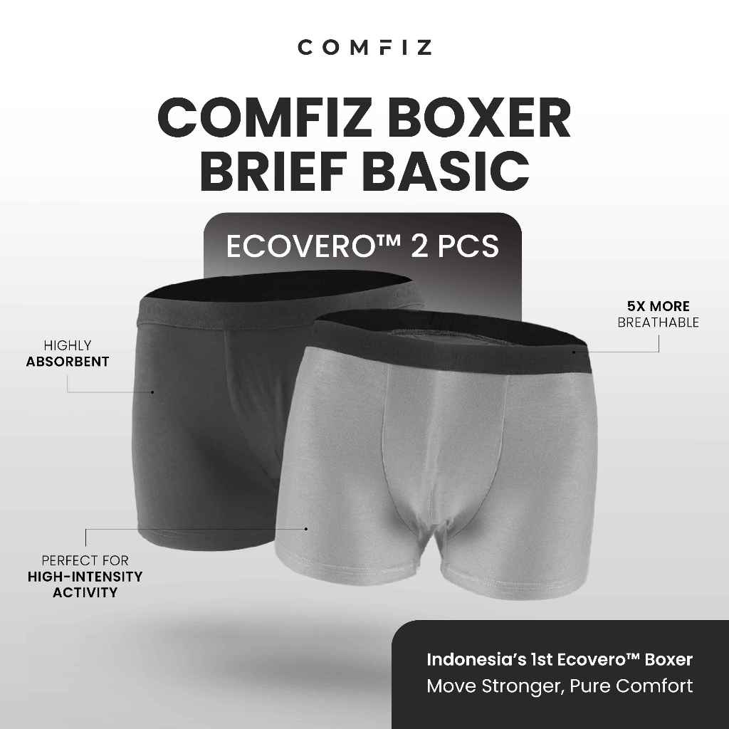 Comfiz Boxer Brief Basic Ecovero Fabric 2 Pcs - Celana Dalam Pria Boxer Briefs Cowok Big Size