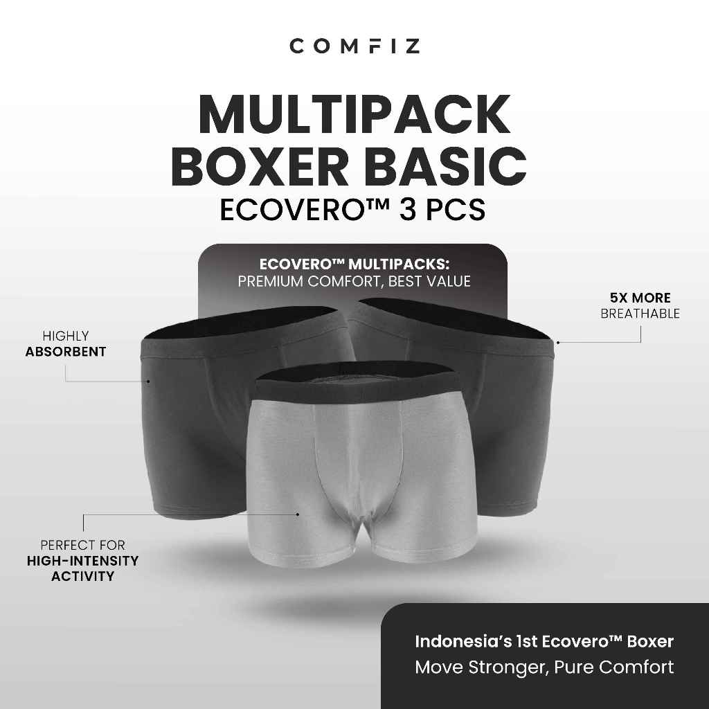 Comfiz Boxer Brief Basic Ecovero Fabric 3 Pcs - Celana Dalam Pria Boxer Briefs Cowok Big Size