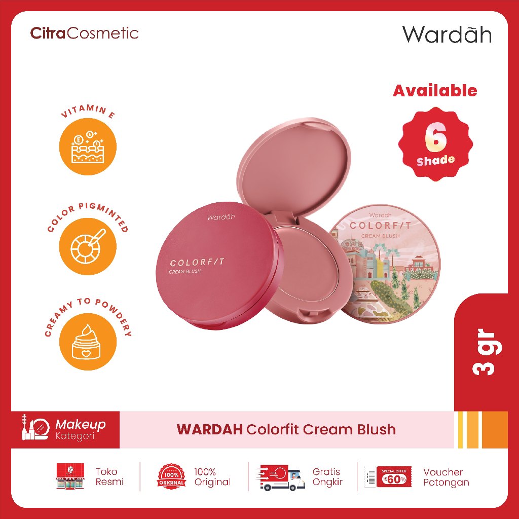 WARDAH Colorfit Cream Blush - Formula ringan dan teksturnya creamy - Blush On Liquid Blush  On