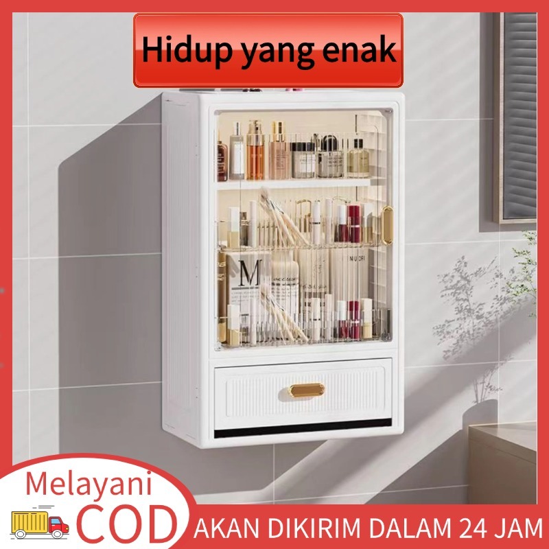 Rak penyimpanan dinding tahan air dengan laci, lemari penyimpanan gantung, terbuat dari plastik
