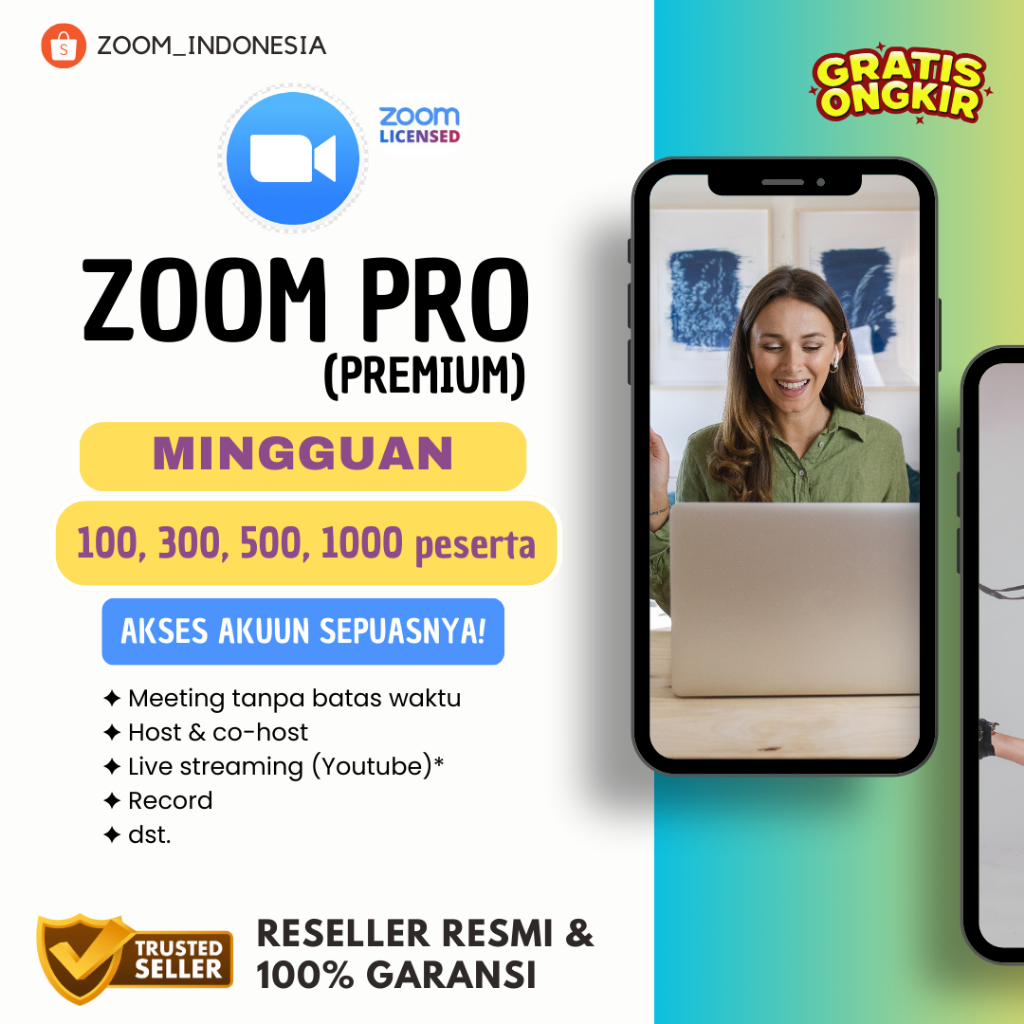 Langganan Zoom Premium Mingguan 100-1000 Peserta