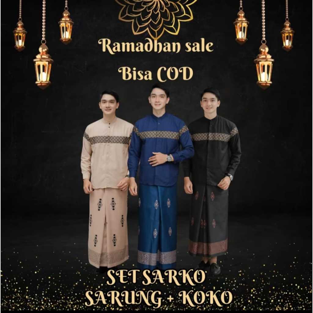 SET SARKO Setelan Sarung Dan koko Bahan Katun Pakaian Muslim Terbaru Premium