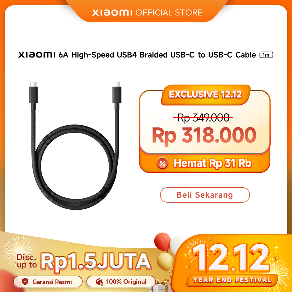 Xiaomi 6A High-speed USB4 Braided USB-C to USB-C Cable (1m) | Supports 240W fast charging | 40Gbps l