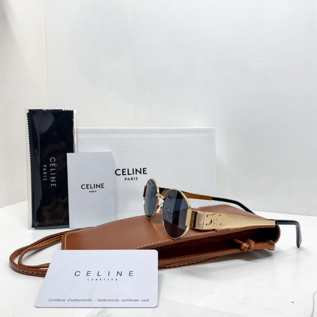 Kacamata Wanita Retro Celine Metal Oval Import Luxury Branded Authentic Fullset Brown Case Tas Slemp