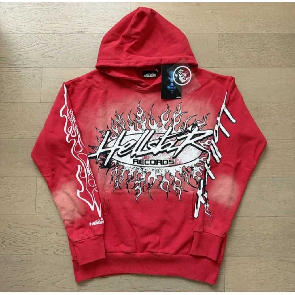 HELLSTAR RECORD HOODIE RED 100% ORIGINAL