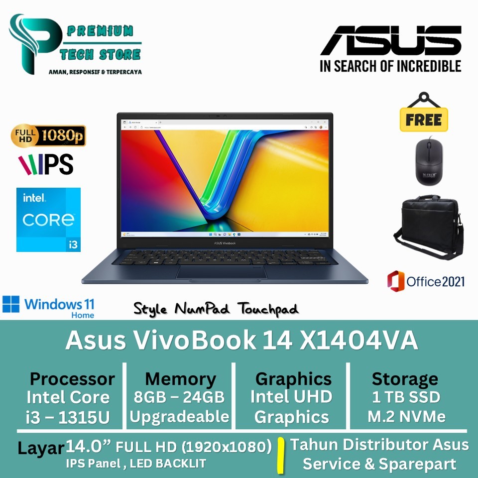 Laptop Asus Vivobook 14/15 Intel Core i3 / i5 Gen 13 RAM 24GB 512GB SSD FHD Windows 11 Original