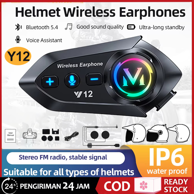 [COD] Y10 Y12 Helmet Headset Helm Sepeda Motor  Stereo Bluetooth 5.3 Hands Free Ipx6 Waterproof 2000