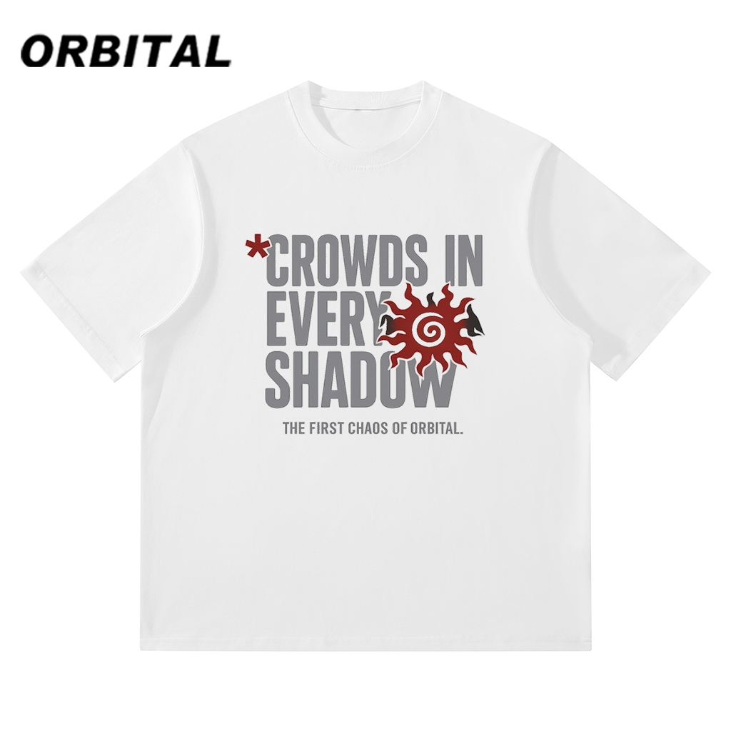 ORBITAL Kaos Graphic Putih 230GSM — Shadow Typography Abstract Oversize Unisex