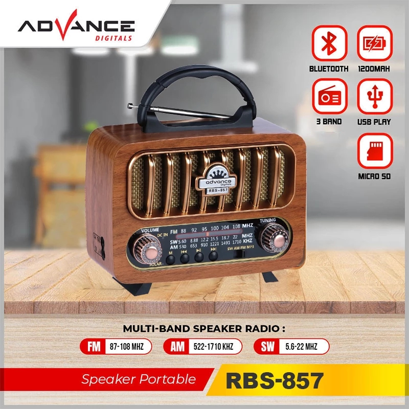 Advance RBS-857 Radio Antik Portable Speaker Radio Jadul Portable Support Bluetooth Radio FM/AM/SW