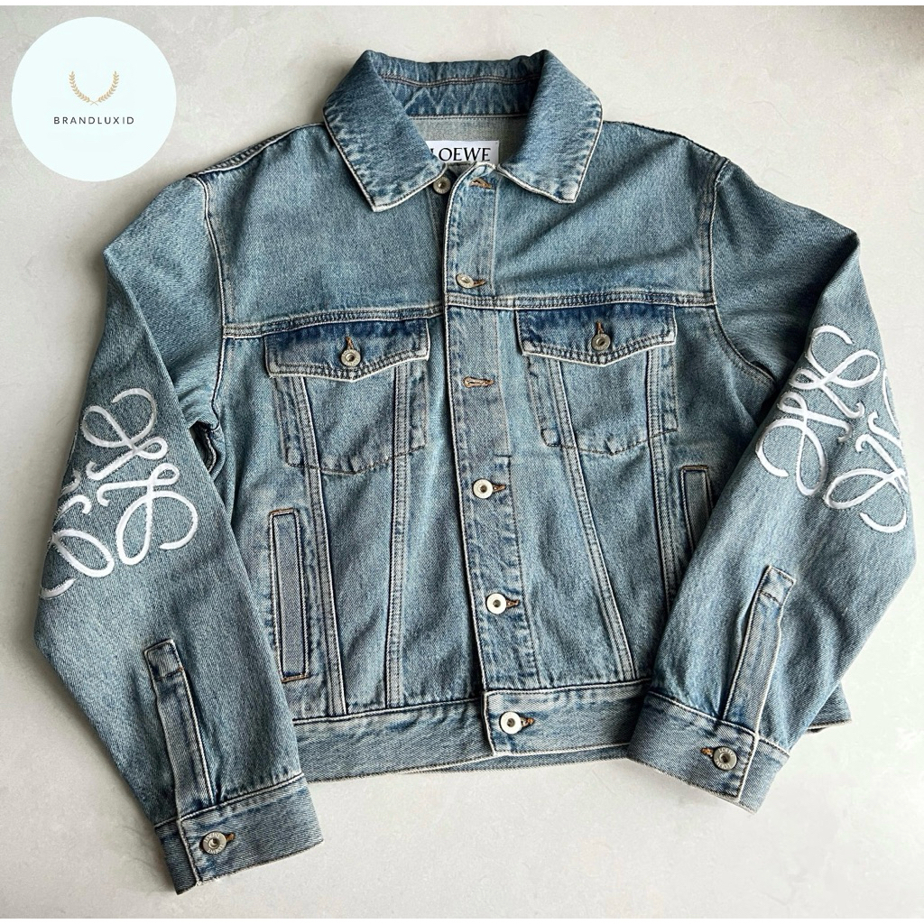 Loewe anagram men unisex denim jacket in mid blue denim