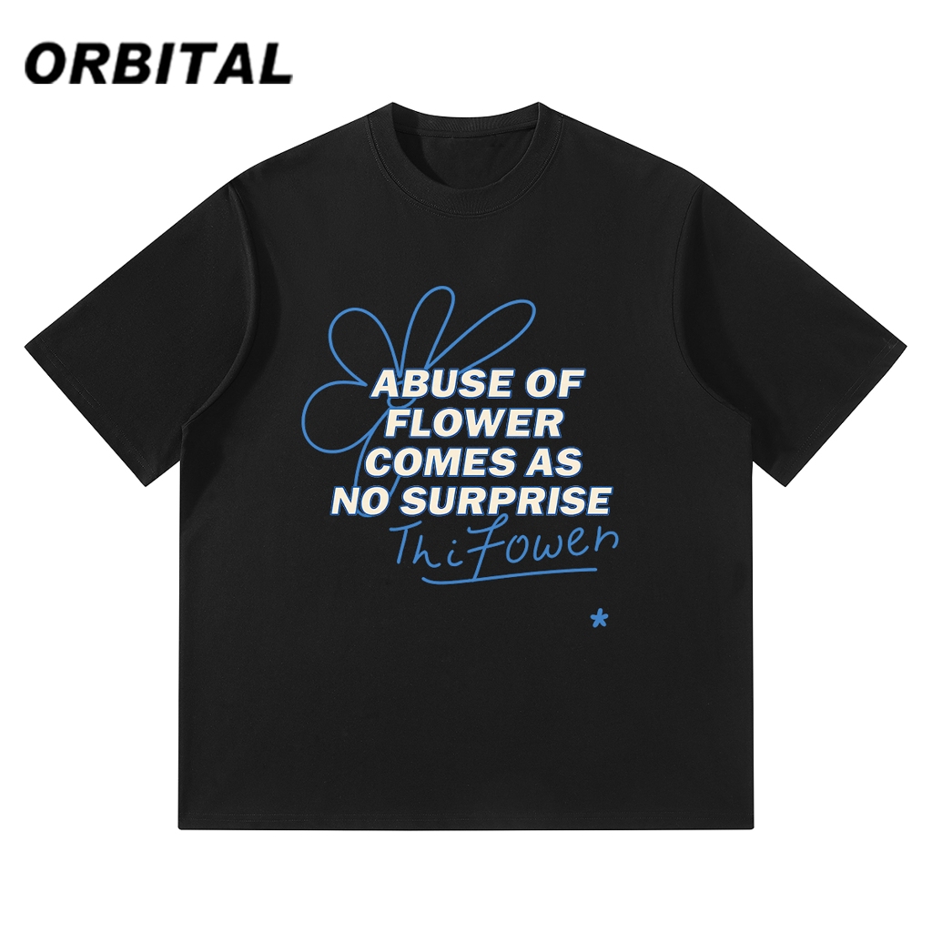 ORBITAL Kaos Oversize Hitam 230GSM – Flower Doodle Typography Graphic Unisex Distro