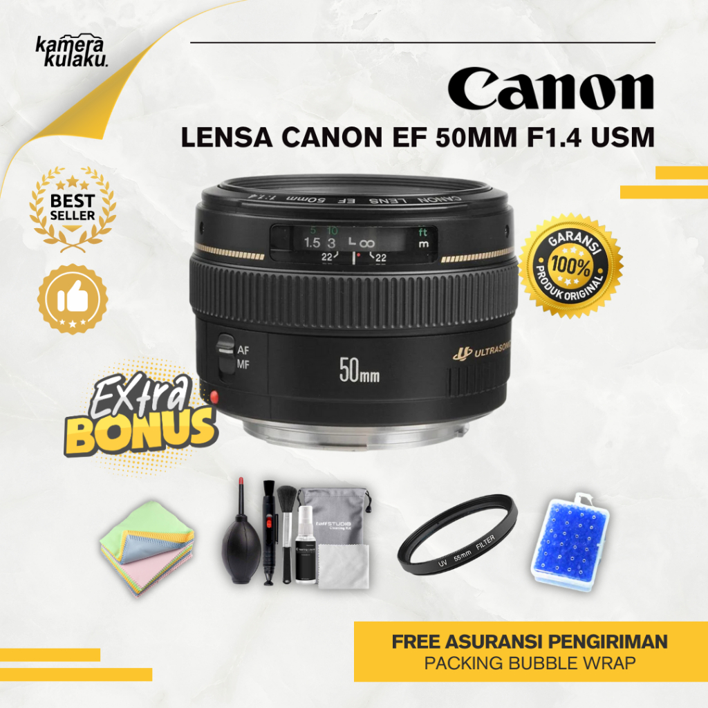 LENSA CANON EF 50MM F1.4 USM MULUS LIKE NEW COCOK UNTUK 5D, 6D, 7D, 80D, 60D